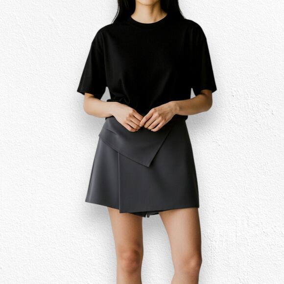 Zara Black High Waisted Basic Faux Wrap Skort Minimalist Mini Skirt Size XS - Picture 2 of 11